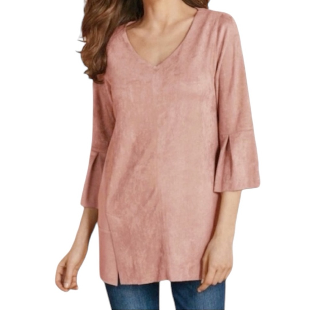 Soft Surroundings Women’s Faux‎ Suede Bell Sleeve Blush Pink Izzy Tunic Top Sz M